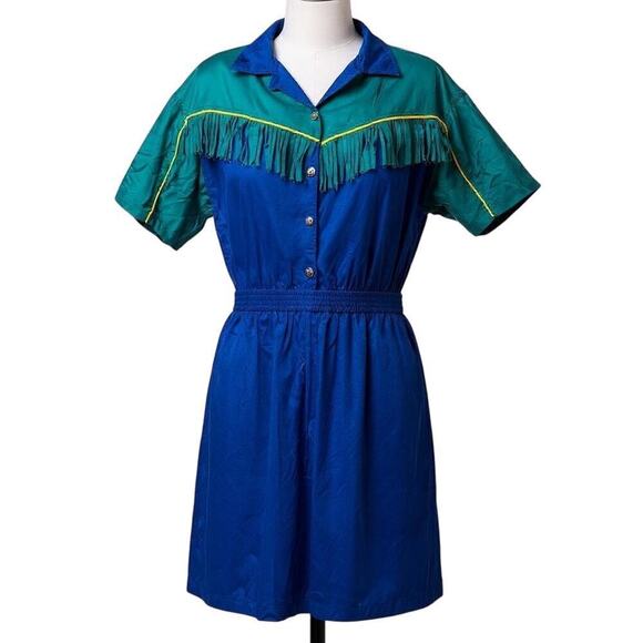 Vintage C.A. Sport Color Block Western Style Romper with Fringe Size Large - NWT - Picture 2 of 16